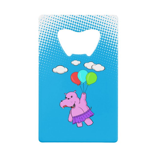 Abrebotellas De Tarjeta De Crédito Hipo Rosa Volando Con Globos (Anverso)