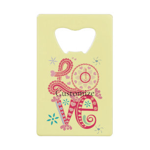 Abrebotellas De Tarjeta De Crédito Hippie Groovy Love Rótulo Thunder_Cove