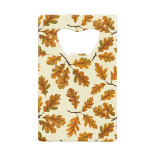 Abrebotellas De Tarjeta De Crédito Hojas de roble otoñales en blanco roto