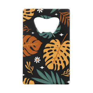 Abrebotellas De Tarjeta De Crédito Hojas tropicales: sin costura.