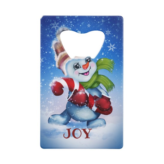 Abrebotellas De Tarjeta De Crédito Hombre de nieve con una bufanda (Anverso)