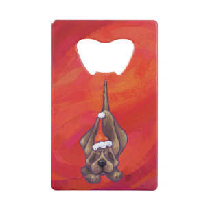 Abrebotellas De Tarjeta De Crédito Hound Dog Navidades En Rojo