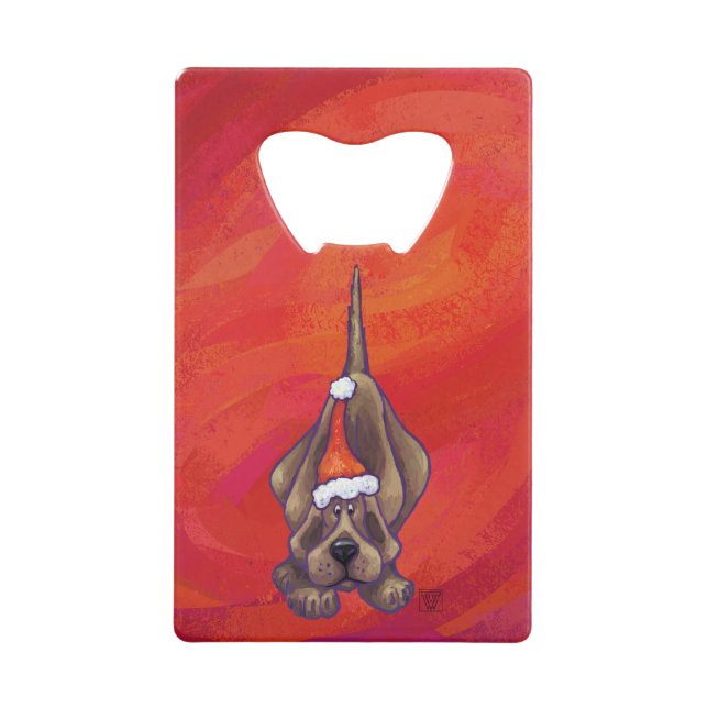Abrebotellas De Tarjeta De Crédito Hound Dog Navidades En Rojo (Anverso)
