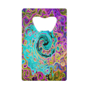 Abrebotellas De Tarjeta De Crédito Icy Aqua Blue Groovy Abstract Retro Liquid Swirl
