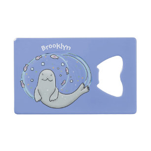 Abrebotellas De Tarjeta De Crédito Ilustracion de foca feliz y personalizado de pesca