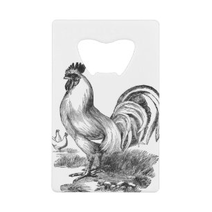 Abrebotellas De Tarjeta De Crédito Ilustracion de gallo de época