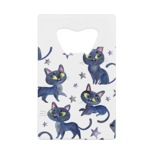 Abrebotellas De Tarjeta De Crédito Ilustración de Halloween en acuarela con gatos neg