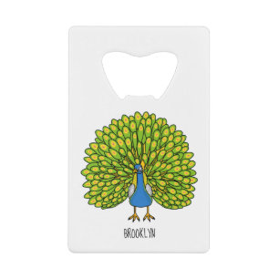 Abrebotellas De Tarjeta De Crédito Ilustracion de pájaro pavo real