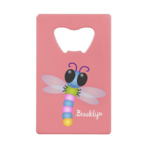 Abrebotellas De Tarjeta De Crédito Ilustracion de personalizado de libélula azul y ro