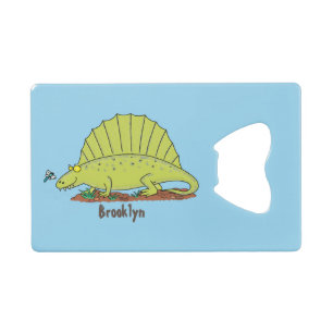 Abrebotellas De Tarjeta De Crédito Ilustracion personalizado de dimetrodon verde lind