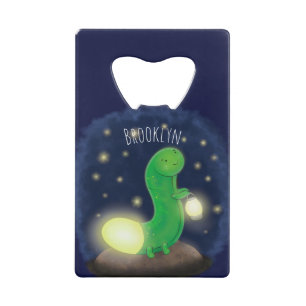 Abrebotellas De Tarjeta De Crédito Ilustracion personalizado de gusano de brillo verd
