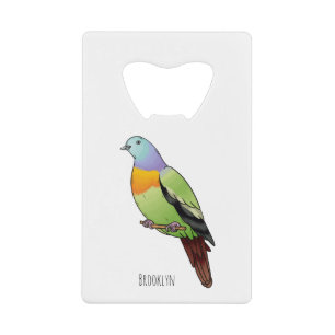 Abrebotellas De Tarjeta De Crédito Ilustracion personalizado de pichón verde de cuell
