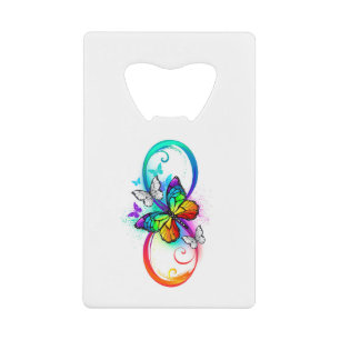 Abrebotellas De Tarjeta De Crédito Infinidad brillante con la mariposa arcoiris