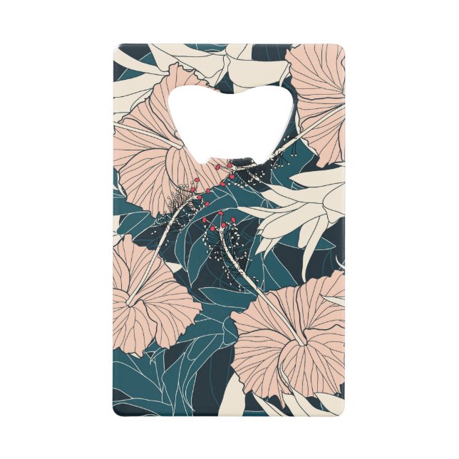 Abrebotellas De Tarjeta De Crédito Inhibisco rosa tropical, fondo oscuro (Anverso)