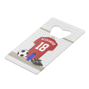 Abrebotellas De Tarjeta De Crédito Jersey de fútbol rojo y blanco personalizado
