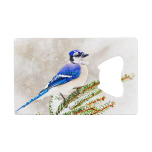 Abrebotellas De Tarjeta De Crédito Judía azul en un pino con nieve