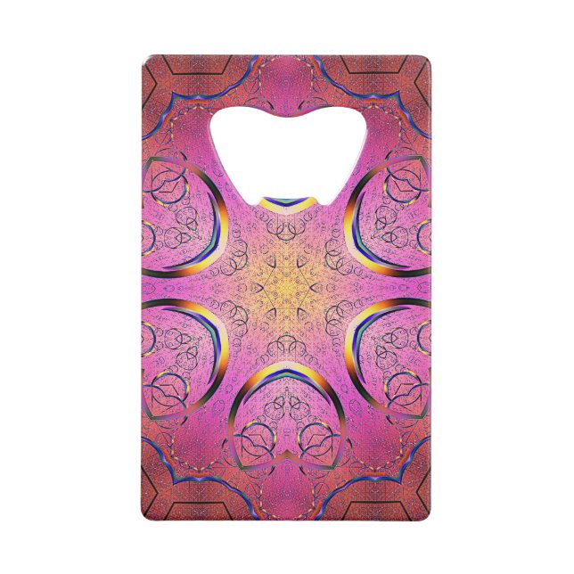 Abrebotellas De Tarjeta De Crédito Kaleidoscopio del corazón radiante (Anverso)