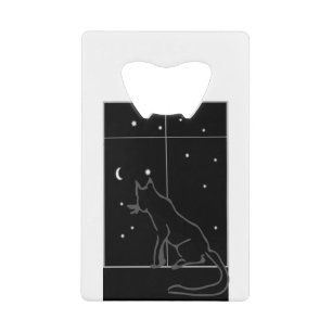 Abrebotellas De Tarjeta De Crédito La Ventana De La Noche Línea Del Gato Está Sentada