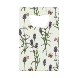 Abrebotellas De Tarjeta De Crédito Lavanda y mariposas en blanco roto