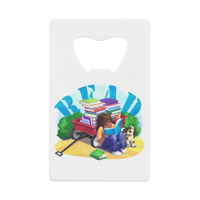 Abrebotellas De Tarjeta De Crédito Leer el arte del vagón de libros (Anverso)