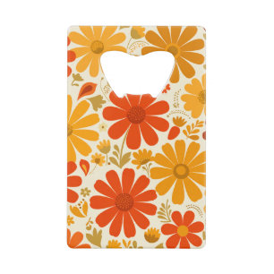 Abrebotellas De Tarjeta De Crédito Lejano Alegre Retro Margaritas Naranja Quemada Dor