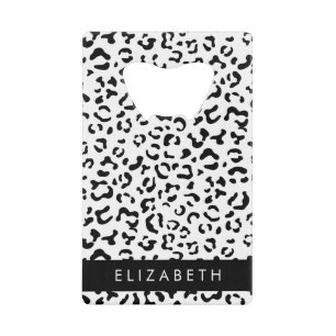 Abrebotellas De Tarjeta De Crédito Leopard Print, Spots, Black And White, Tu Nombre