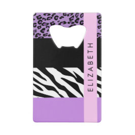 Abrebotellas De Tarjeta De Crédito Leopard Print, Zebra Print, Purple, Tu Nombre