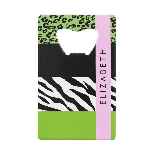 Abrebotellas De Tarjeta De Crédito Leopardo Print, Zebra Print, Green, Your Name (Anverso)