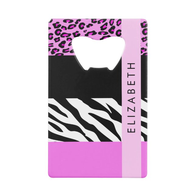 Abrebotellas De Tarjeta De Crédito Leopardo Print, Zebra Print, Pink, Your Name (Anverso)
