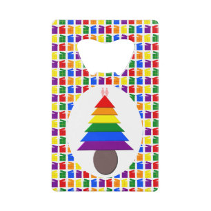 Abrebotellas De Tarjeta De Crédito Lesbianas arcoiris Árbol y regalo de Navidad