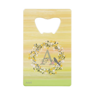 Abrebotellas De Tarjeta De Crédito Líneas de pincel de color de agua, monograma de co