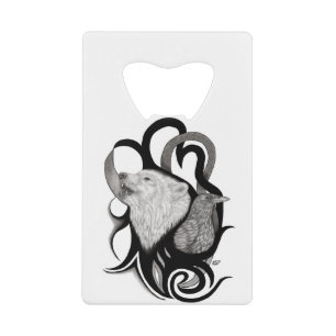 Abrebotellas De Tarjeta De Crédito Lobo blanco con arte tribal de Raven