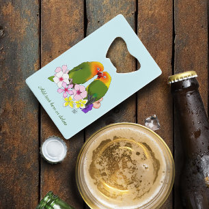 Abrebotellas De Tarjeta De Crédito Loros Lindos Flores Tropicales Pájaro Romántico