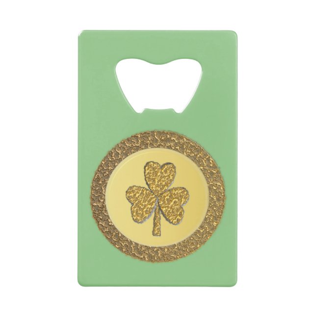 Abrebotellas De Tarjeta De Crédito Lucky Irish Shamrock Gold Coin Personalizado (Anverso)