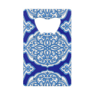 Abrebotellas De Tarjeta De Crédito Lujoso decorado en blanco y azul turco.