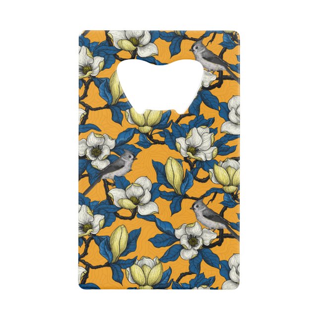 Abrebotellas De Tarjeta De Crédito Magnolia en flor y pájaro del ratón 3 (Anverso)