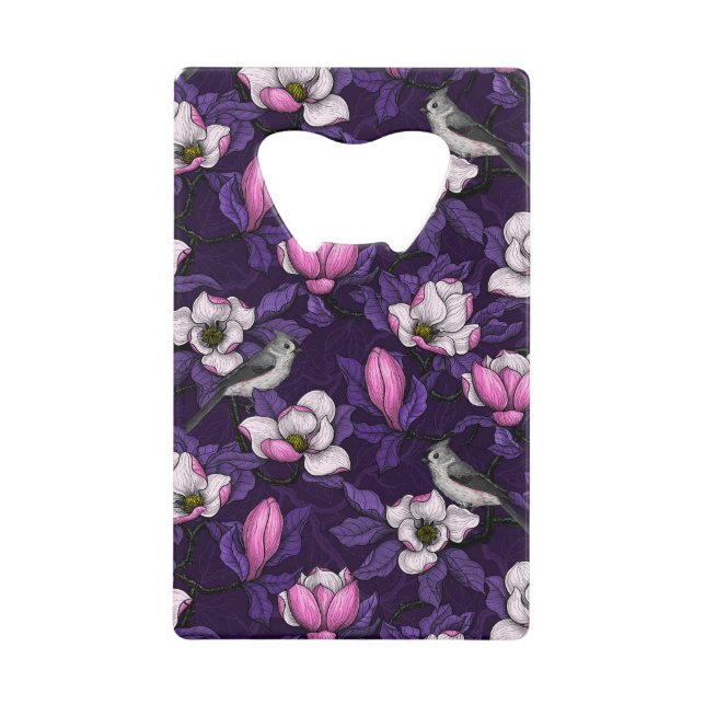 Abrebotellas De Tarjeta De Crédito Magnolia y pájaro del titmouse 4 (Anverso)