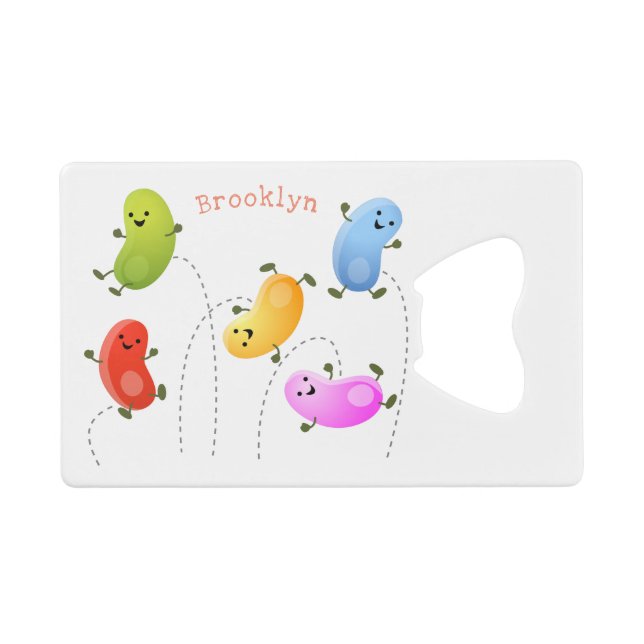 Abrebotellas De Tarjeta De Crédito Malas judías felices saltando ilustracion personal (Anverso (Horizontal))