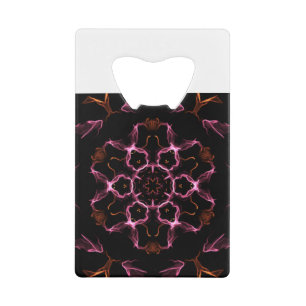 Abrebotellas De Tarjeta De Crédito Mandala rosa y Naranja sobre fondo negro