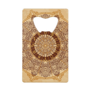 Abrebotellas De Tarjeta De Crédito Mandalas, zodiac, círculo ornamental, vintage.