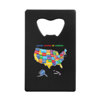 Abrebotellas De Tarjeta De Crédito Mapa colorido de los Estados Unidos de América con