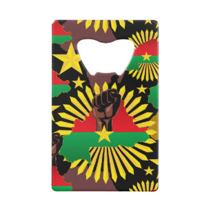 Abrebotellas De Tarjeta De Crédito Mapa de Burkina, bandera y puño de la revolución