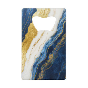 Abrebotellas De Tarjeta De Crédito Marble de hojas de oro y azul de la marina de lujo