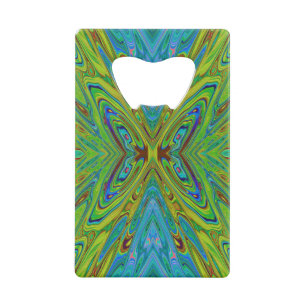 Abrebotellas De Tarjeta De Crédito Mariposa abstracta azul y chartreuse alucinante
