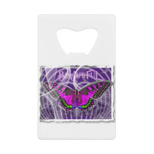Abrebotellas De Tarjeta De Crédito Mariposa colorida con marcos plateados con Swirls
