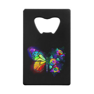 Abrebotellas De Tarjeta De Crédito Mariposa florida arcoiris