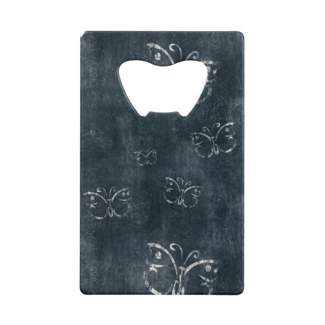 Abrebotellas De Tarjeta De Crédito Mariposas antiguas en azul oscuro (Anverso)