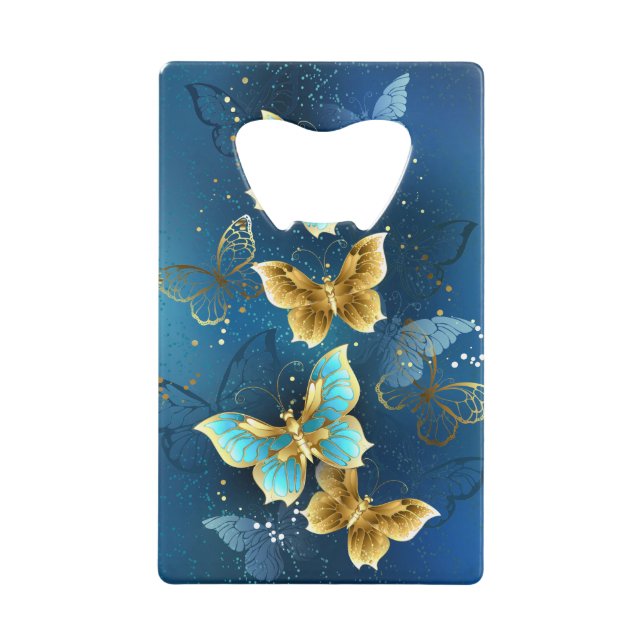 Abrebotellas De Tarjeta De Crédito Mariposas doradas (Anverso)