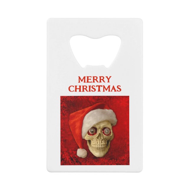 Abrebotellas De Tarjeta De Crédito Merry Christmas. Skull wearing Santa hat (Anverso)