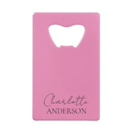 Abrebotellas De Tarjeta De Crédito Minimalista Estilo Monograma Nombre Rosa
